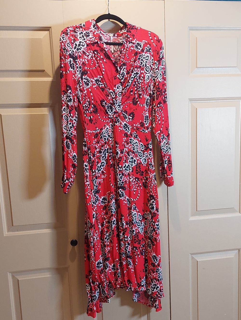 Free People Red Floral Long-Sleeve Midi Dress